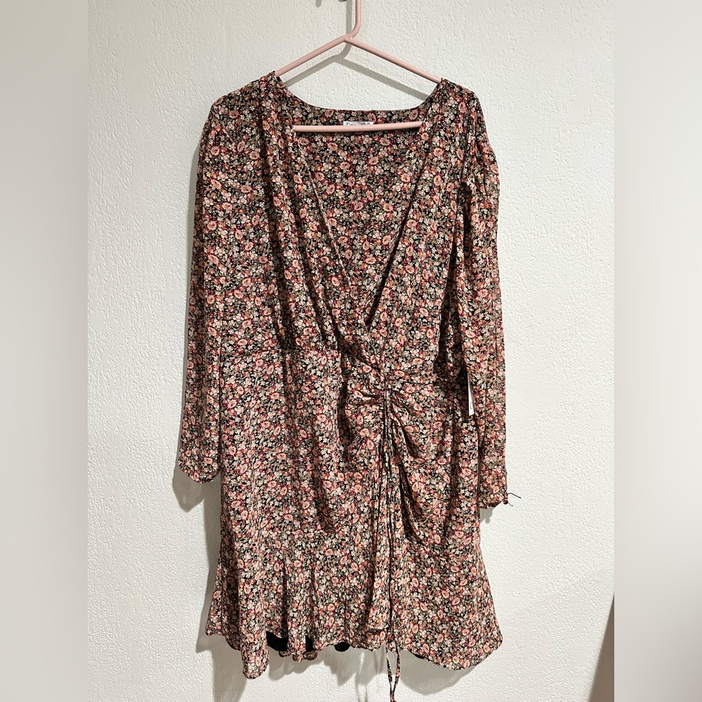 Dex Saffron Floral Faux wrap Dress NWT